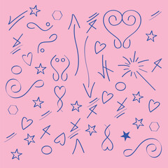 Arrow vector. Hand drawn brush stoke, speech bubble, line, cute doodle glitter pen line elements. vector illustration.