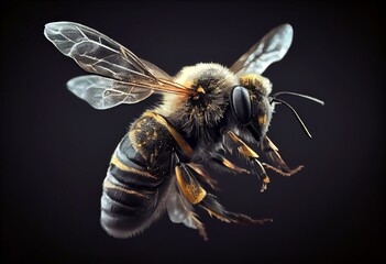 a stunning bee is flying, isolated on transparent background, macro pencil drawing, incredible pollinator, generative AI - obrazy, fototapety, plakaty