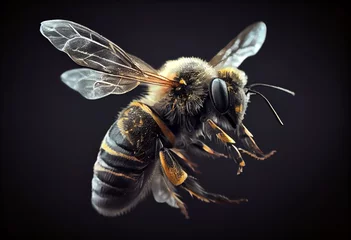 Fotobehang a stunning bee is flying, isolated on transparent background, macro pencil drawing, incredible pollinator, generative AI © Christopher