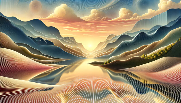 Tranquil landscape with harmonious SVM lines and reflective water