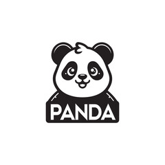 Cute Cartoon Panda Logo in Black and White With Bold Text