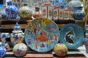Iznik style pottery in Pottery shop of Istanbul. Turkey - 735105771
