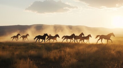 Powerful and Majestic Wild Horses Running Wild on the Open Plains AI Generated.