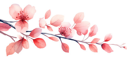 Sakura watercolor branches isolated on a transparent background.