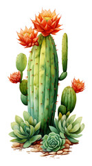 Fototapeta premium Cactus Watercolor isolated on a transparent background.