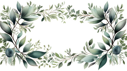 Vintage Frame with Leaves Watercolor isolated on a transparent background.