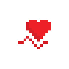 Obraz premium pixel heartbeat icon. Vector pixel art heart beat 8 bit logo for game 