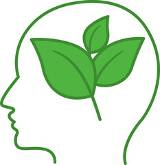 Think Green Color Icon. Vector Icon of Young Plant and Human Head. Eco-Thinking and Environmental Protection Concept