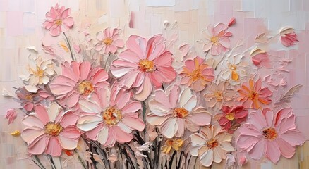 Flower Blossom Oil Painting Style Illustration, Impasto Technique