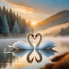 swans in the lake - obrazy, fototapety, plakaty