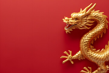 Fototapeta premium golden chinese dragon on red color background