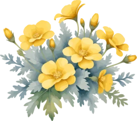 Gordijnen Watercolor style of yellow flowers illustration isolated flower clipart, pastel color design for greeting card, special event, mother, teacher, grandma, craft, vintage, home decor, floral arrangements © Anchalee