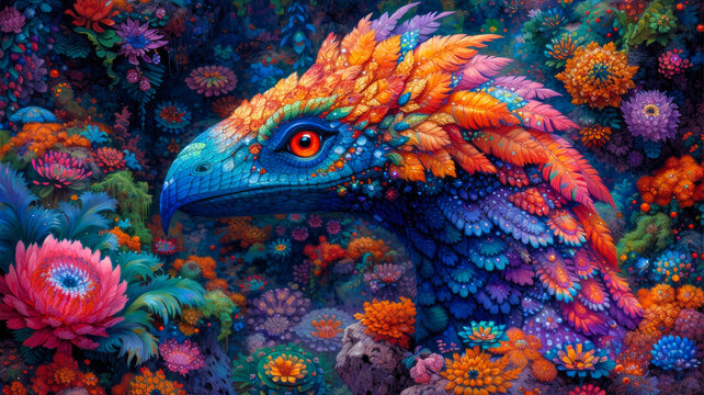 Vibrant Aztec Feathered Serpent Quetzalcoatl in Colorful Jungle: Symbol of Creativity & Transformation - Ideal for Artistic/Cultural Promotions | Ai Generated