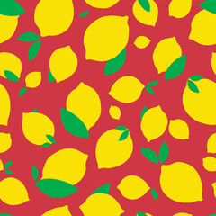 Seamless vector drawing with lemons. Lemon fruit with leaves. Design for wallpaper, wrapping paper, textile printing.
