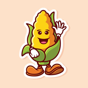 vector cute cartoon character of corn wave hand isolated