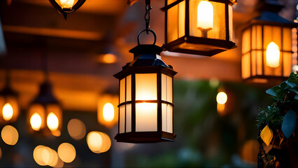 lanterns, hanging, light in darkness, hanging lantern, light, dark,b in the night, lantern in the...