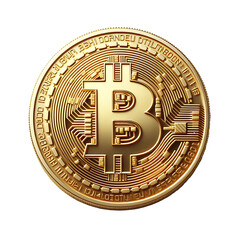 gold coin with bitcoin sign without background, crypto currency, economics and business 