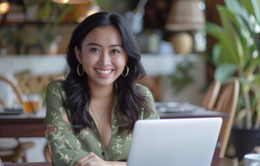 Asian young woman smiling and working