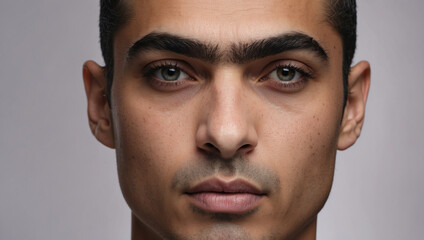 Fototapeta premium Man's monobrow. Thick black fused eyebrows