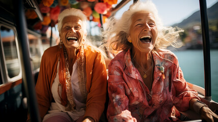 Obraz premium Senior women having fun on a boat trip.