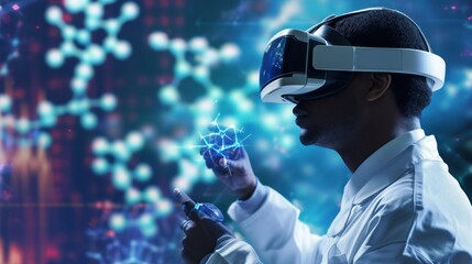 Biomedical Researcher Using Virtual Reality for Scientific Visualization.