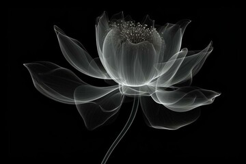 Black isolated x-ray image of a lotus flower, 3D illustration. Generative AI