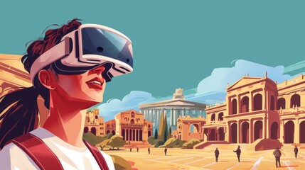 Obraz premium Virtual Reality Tour of Historical Landmarks with Enthusiastic Guide.