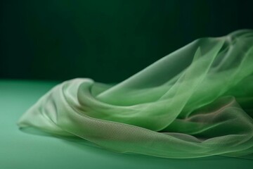 Translucent tulle fabric gently folded over a green backdrop, with selective focus. Generative AI