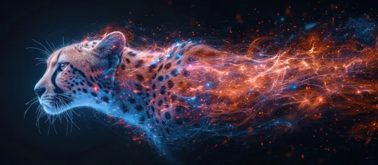 Foto op Plexiglas anti-reflex mash line and point cheetah in flames style on dark background © KRIS