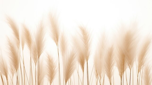 Reed on a white background.Fluffy pampas grass. Background of reed panicles.Abstract texture. A place for the text.