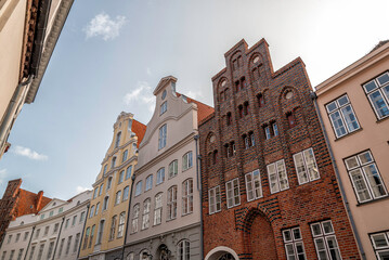 Old town in the hanseatic city of Lübeck with historic buildings