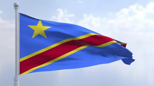 Dynamic 3D render of the Democratic Republic of the Congo flag, displayed horizontally. Ideal for projects needing vibrant, high-quality DRC visuals
