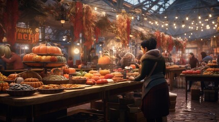 Bustling Outdoor Market With Abundance of Fruits and Vegetables