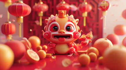 Fototapeta premium Whimsical Creature Celebrating Chinese New Year Festivities