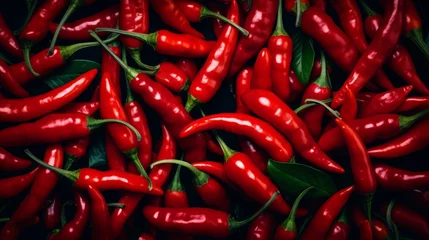 Keuken spatwand met foto red hot chili peppers close up frame background wallpaper © Natawut