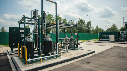 A station for processing agricultural waste to produce an environmentally friendly source of energy - methane. From waste to energy: this station produces methane, reducing environmental impact. - obrazy, fototapety, plakaty