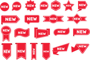 Set of New Label collection icon set. Sale tags. Discount red ribbons, banners and icons. Shopping Tags. Sale icons. Red isolated on white background - stock vector illustration