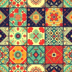 Festive Latin Pattern Collage with Vivid Symmetry and Cultural Motifs.