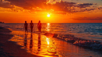 Beach Walk at Sunset.