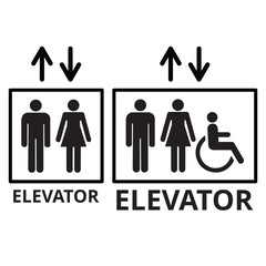 Señal de ascensor y señal de ascensor para personas discapacitadas. Vector - obrazy, fototapety, plakaty