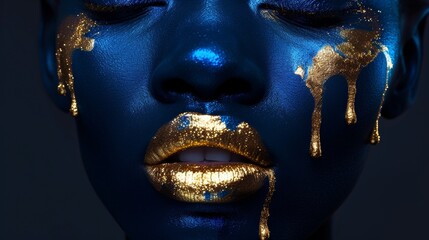 Woman With Blue and Gold Paint on Her Face
