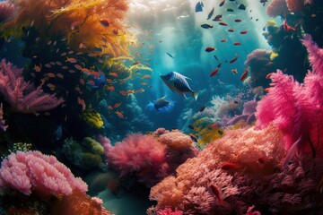 Fototapeta na wymiar Vibrant coral reef teeming with marine life in the underwater world