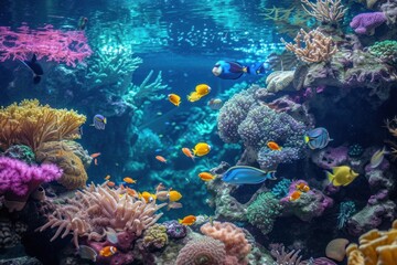 Vibrant underwater ecosystem with colorful fish and corals in the ocean