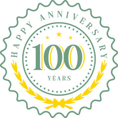 100 Year Anniversary 100 year anniversary celebration, realistic vector. White background with 3D gold metal numbers and falling shining golden spiral confetti.