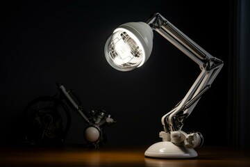 Energy-saving lamp pushed by a robotic arm. Generative AI