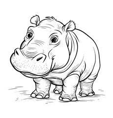 Hippopotamus illustration coloring page - coloring book for kids