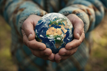Hands Holding a Small Globe in a Symbolic Gesture of Environmental Care