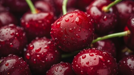 Close-Up Photo of Juicy Red Cherries With Water Droplets