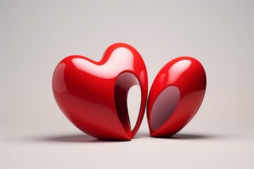 two red symbolic hearts, rendered in 3D and isolated. Generative AI