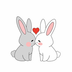 Cute rabbits in love. Vector card invitation. Valentines day